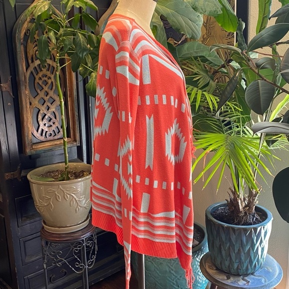 Umgee Tangarine Aztec asymmetric fringe cardigan - Picture 6 of 12